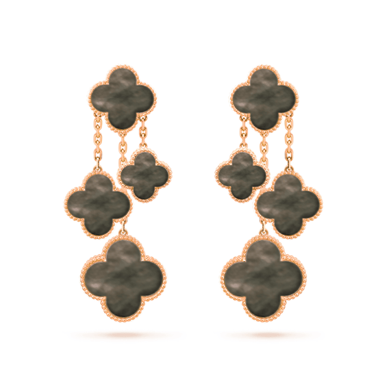 [Charm Aries Jewelry]CLOVER EARRINGS DARK MOP 4 MOTIFS ROSE GOLD