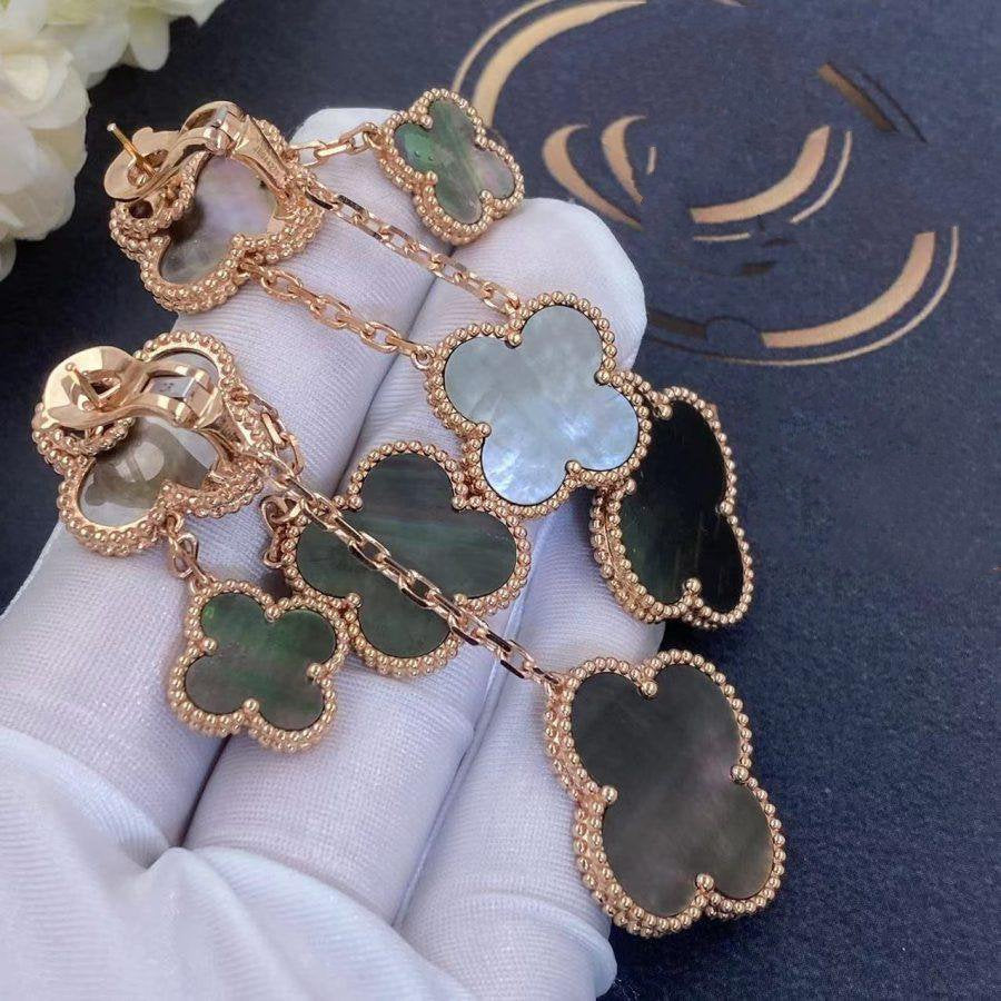 [Charm Aries Jewelry]CLOVER EARRINGS DARK MOP 4 MOTIFS ROSE GOLD