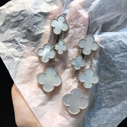 [Charm Aries Jewelry]CLOVER EARRINGS WHITE MOP 4 MOTIFS SILVER