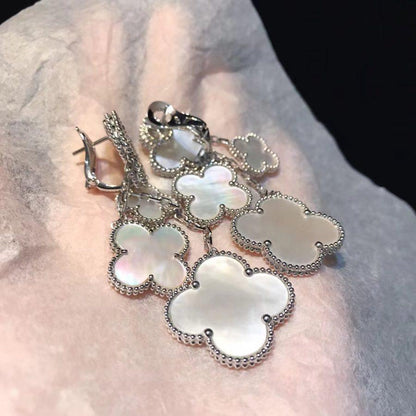 [Charm Aries Jewelry]CLOVER EARRINGS WHITE MOP 4 MOTIFS SILVER