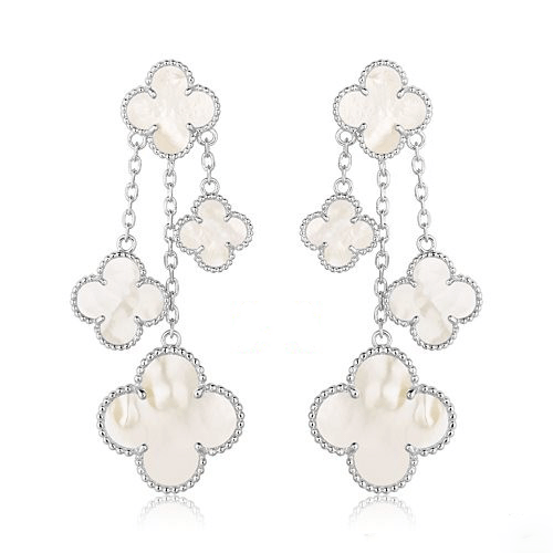 [Charm Aries Jewelry]CLOVER EARRINGS WHITE MOP 4 MOTIFS SILVER