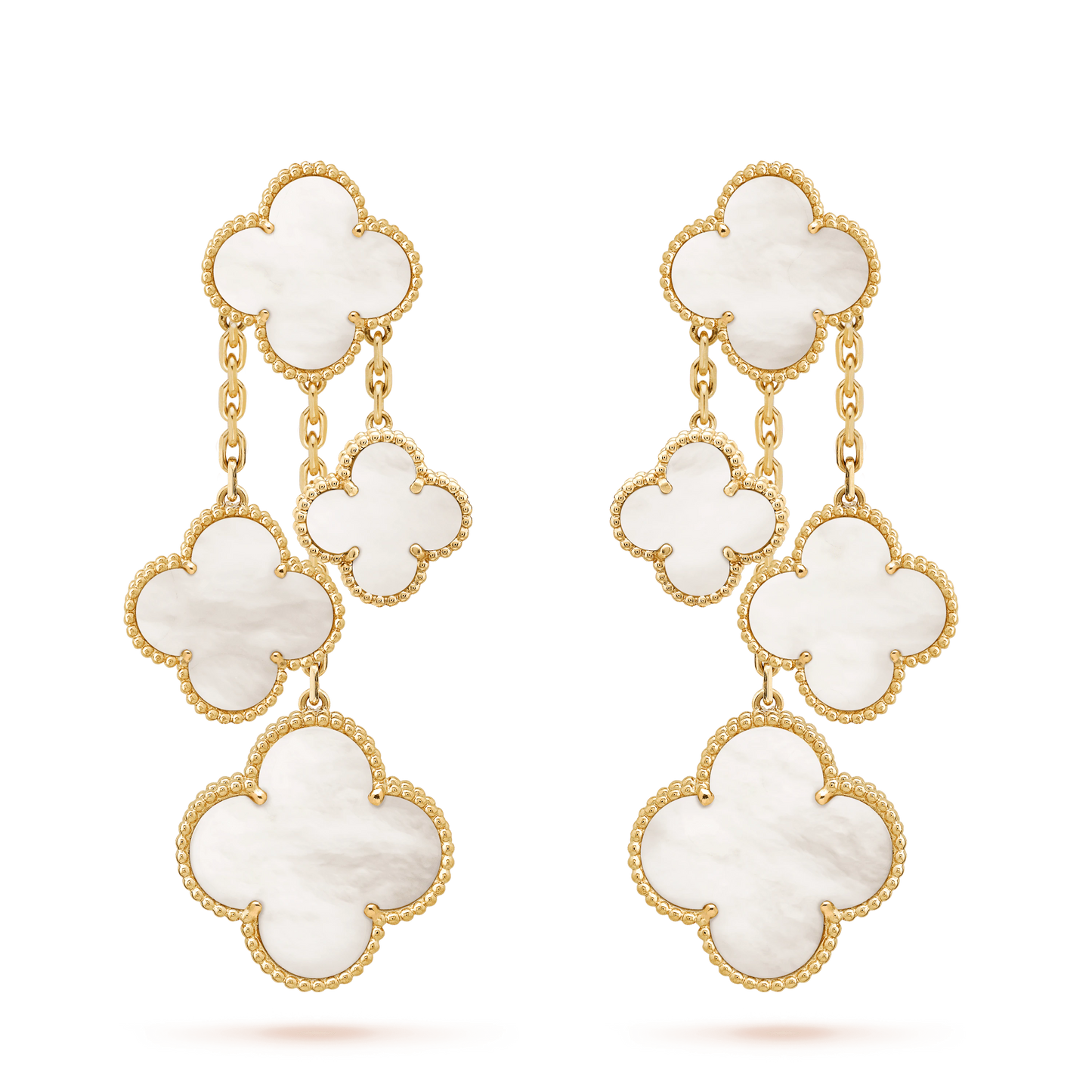 [Charm Aries Jewelry]CLOVER EARRINGS WHITE MOP 4 MOTIFS GOLD
