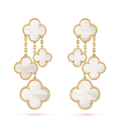 [Charm Aries Jewelry]CLOVER EARRINGS WHITE MOP 4 MOTIFS GOLD