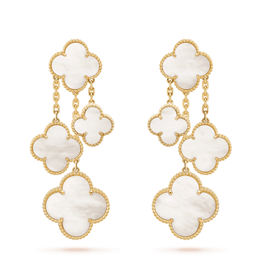 [Charm Aries Jewelry]CLOVER EARRINGS WHITE MOP 4 MOTIFS GOLD