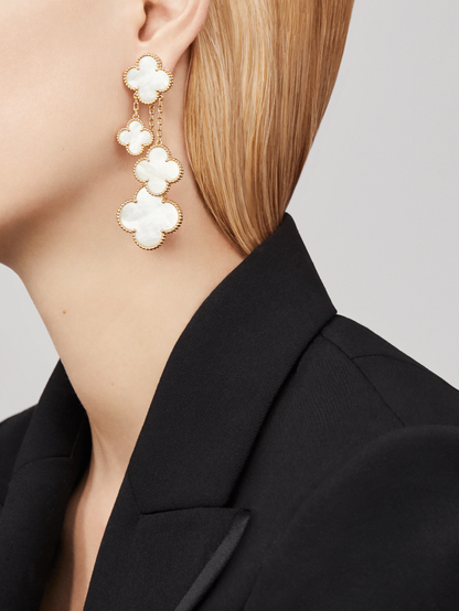 [Charm Aries Jewelry]CLOVER EARRINGS WHITE MOP 4 MOTIFS GOLD