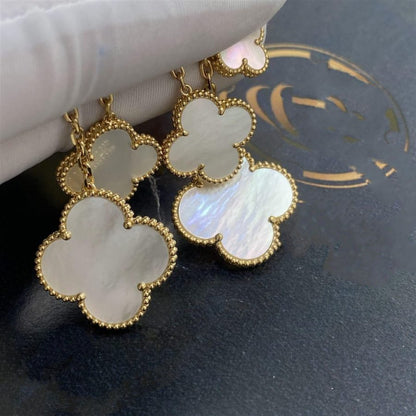 [Charm Aries Jewelry]CLOVER EARRINGS WHITE MOP 4 MOTIFS GOLD