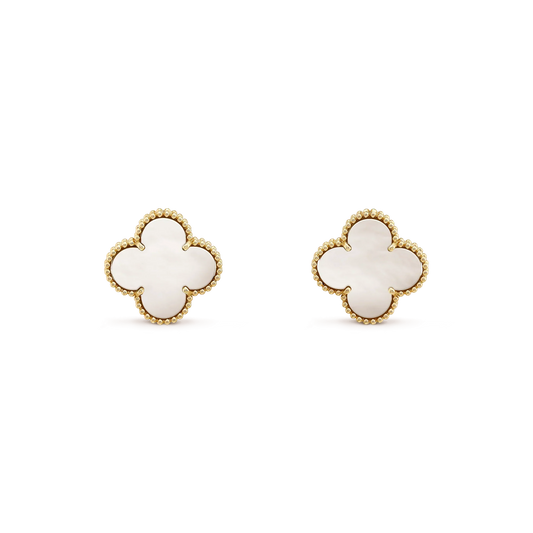 [Charm Aries Jewelry]CLOVER MEDIUM 1 MOTIFS  WHITE MOP STUD EARRINGS