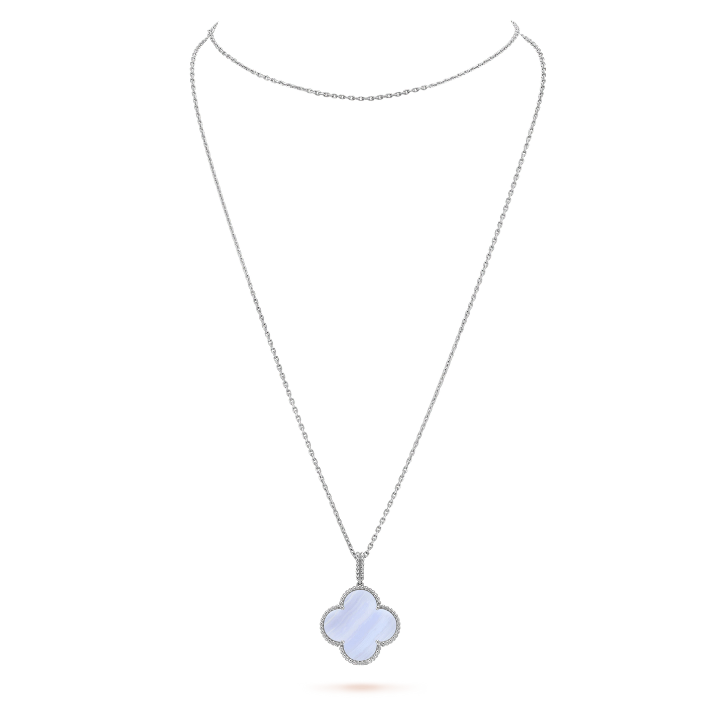 [Charm Aries Jewelry]CLOVER SILVER CHALCEDONY BIG CLOVER NECKLACE