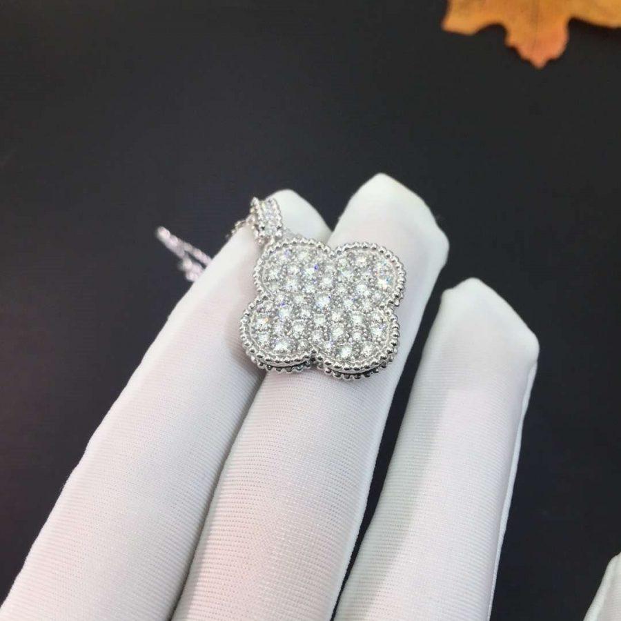 [Charm Aries Jewelry]CLOVER 25MM SILVER FULL DIAMOND BIG CLOVER NECKLACE