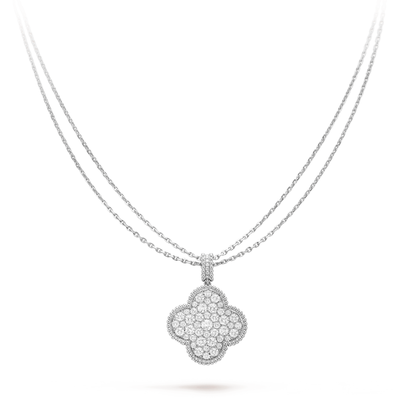 [Charm Aries Jewelry]CLOVER 25MM SILVER FULL DIAMOND BIG CLOVER NECKLACE