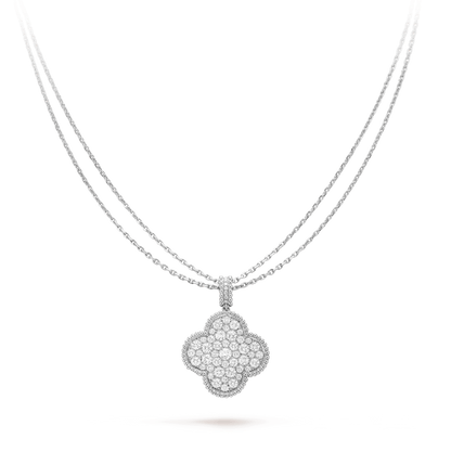 [Charm Aries Jewelry]CLOVER 25MM SILVER FULL DIAMOND BIG CLOVER NECKLACE
