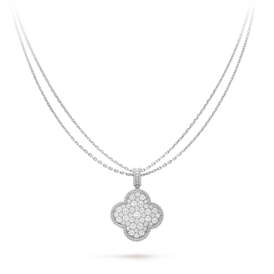 [Charm Aries Jewelry]CLOVER 25MM SILVER FULL DIAMOND BIG CLOVER NECKLACE