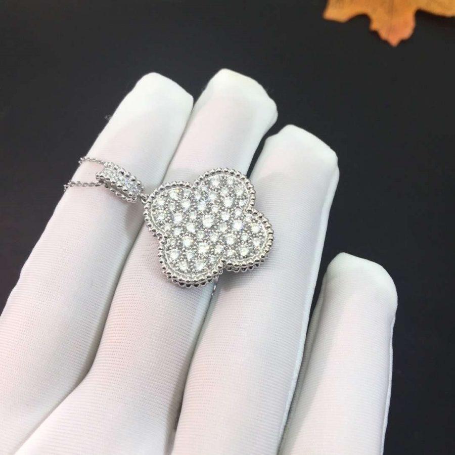 [Charm Aries Jewelry]CLOVER 25MM SILVER FULL DIAMOND BIG CLOVER NECKLACE