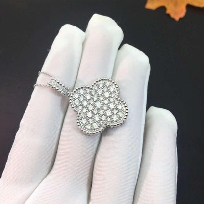 [Charm Aries Jewelry]CLOVER 25MM SILVER FULL DIAMOND BIG CLOVER NECKLACE