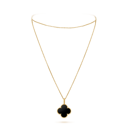 [Charm Aries Jewelry]CLOVER 25MM GOLD ONYX BIG CLOVER NECKLACE