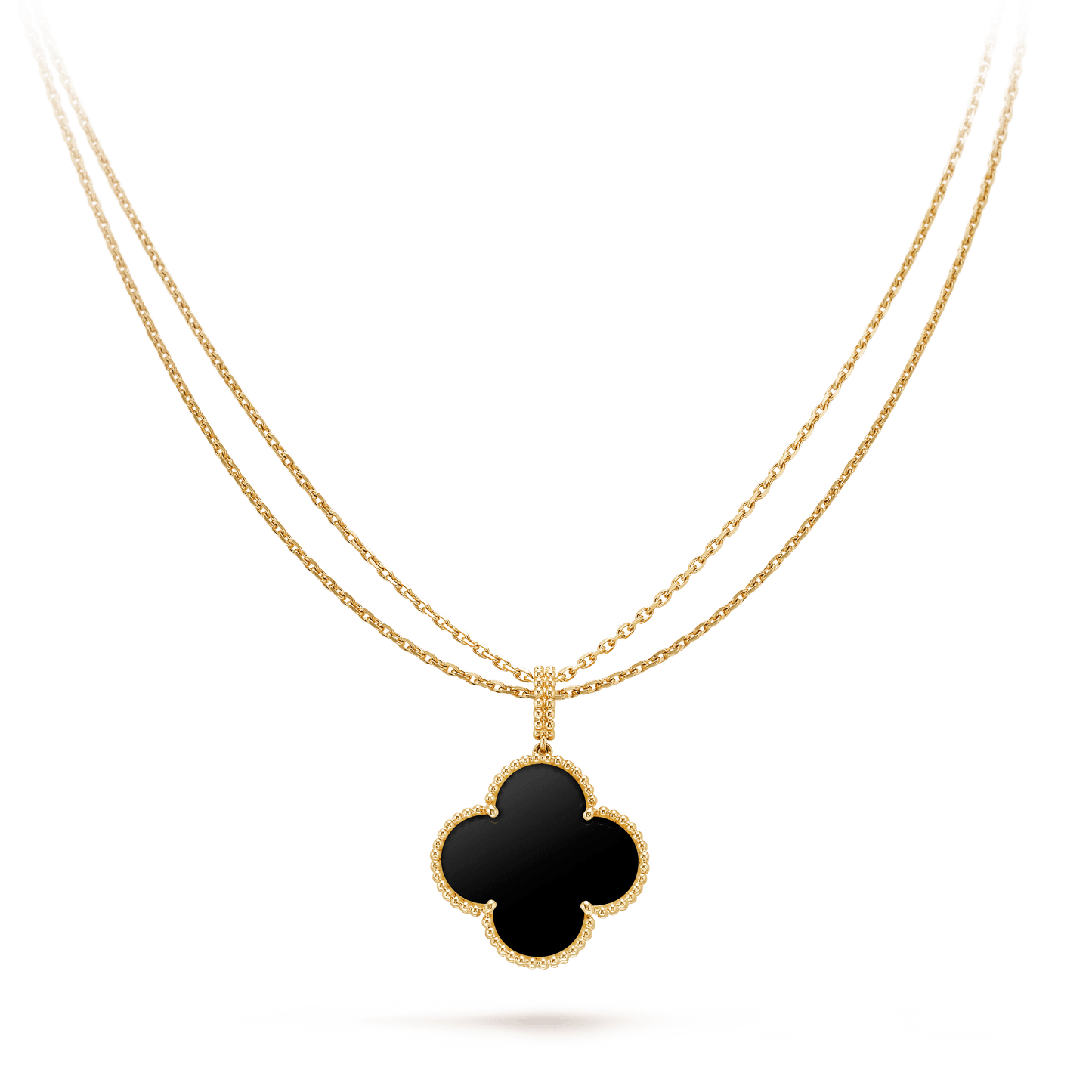 [Charm Aries Jewelry]CLOVER 25MM GOLD ONYX BIG CLOVER NECKLACE
