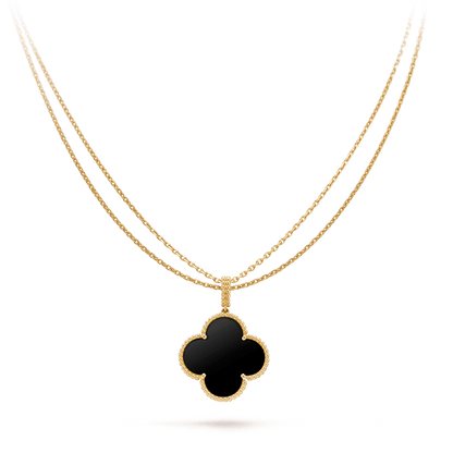 [Charm Aries Jewelry]CLOVER 25MM GOLD ONYX BIG CLOVER NECKLACE