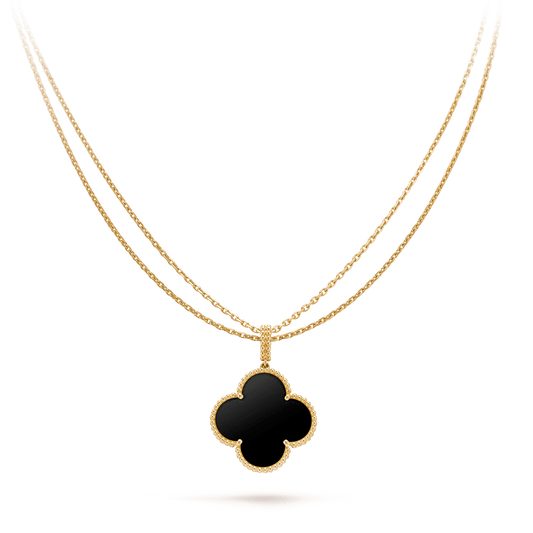 [Charm Aries Jewelry]CLOVER 25MM GOLD ONYX BIG CLOVER NECKLACE