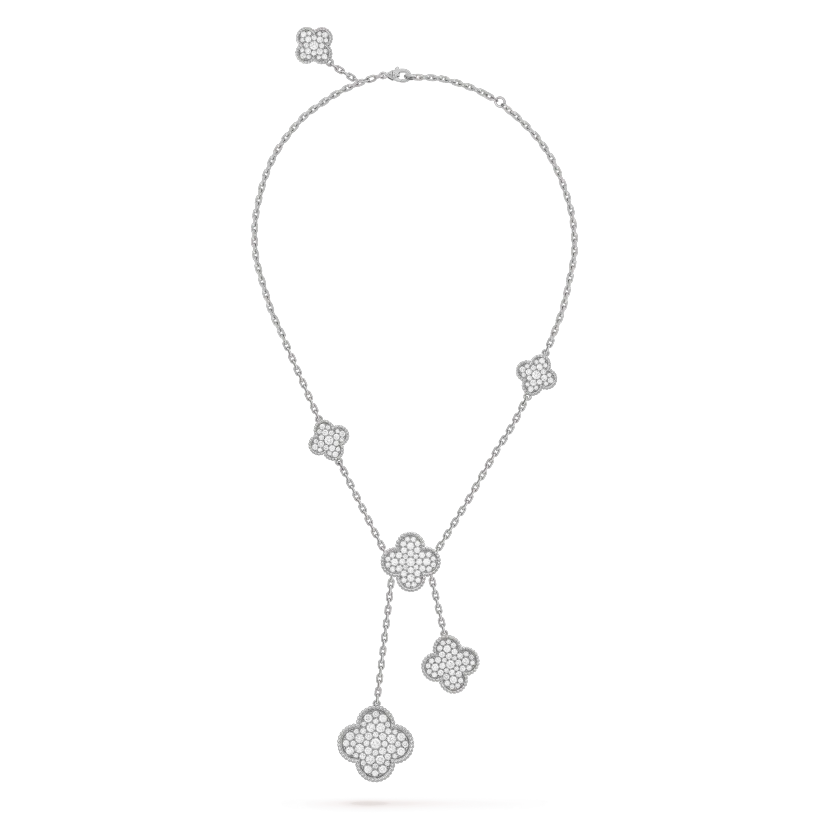 [Charm Aries Jewelry]CLOVER 5 MOTIFS SILVER DIAMONDS NECKLACE