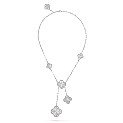 [Charm Aries Jewelry]CLOVER 5 MOTIFS SILVER DIAMONDS NECKLACE