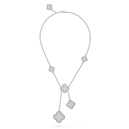 [Charm Aries Jewelry]CLOVER 5 MOTIFS SILVER DIAMONDS NECKLACE