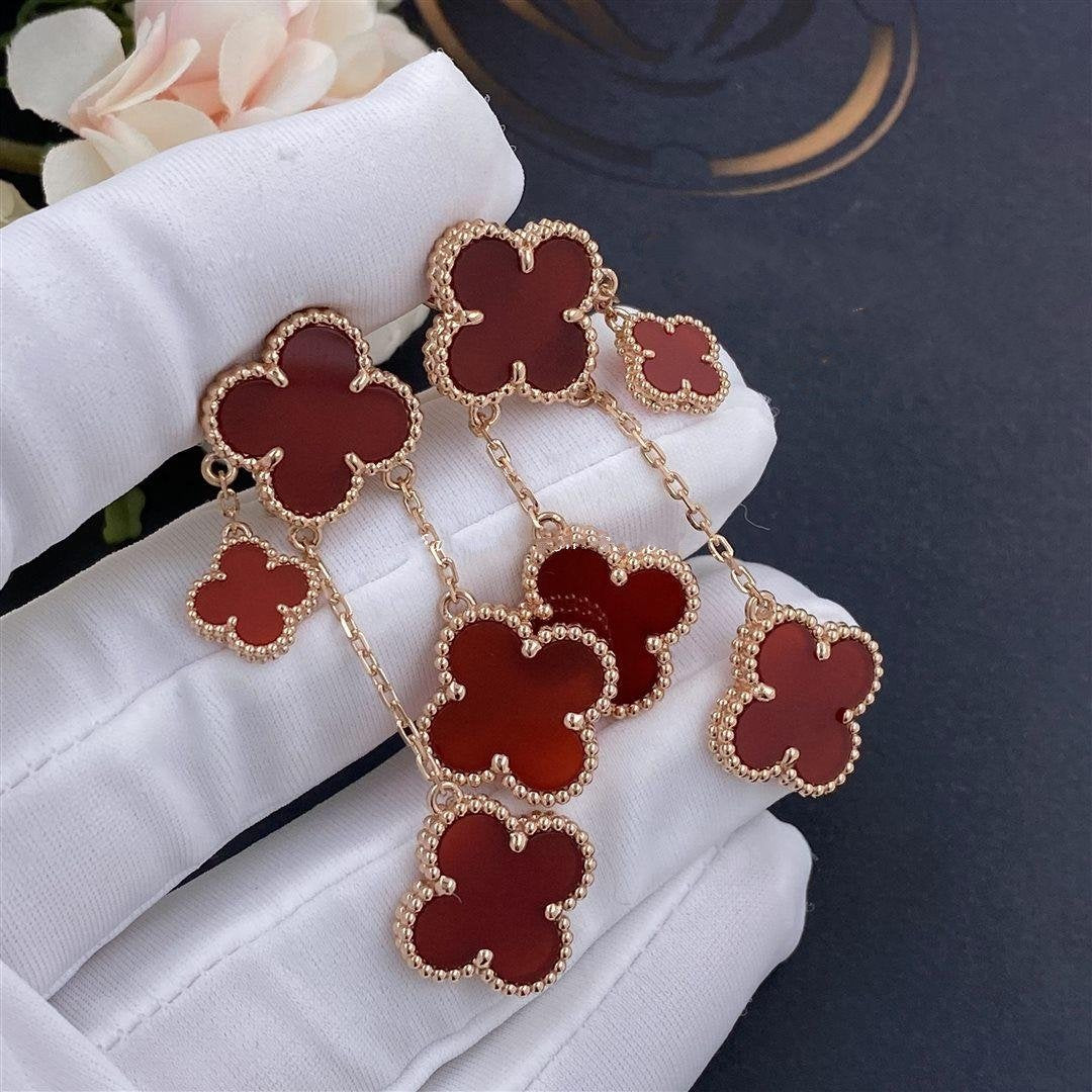 [Charm Aries Jewelry]CLOVER EARRINGS CARNELIAN 4 MOTIFS PINK GOLD