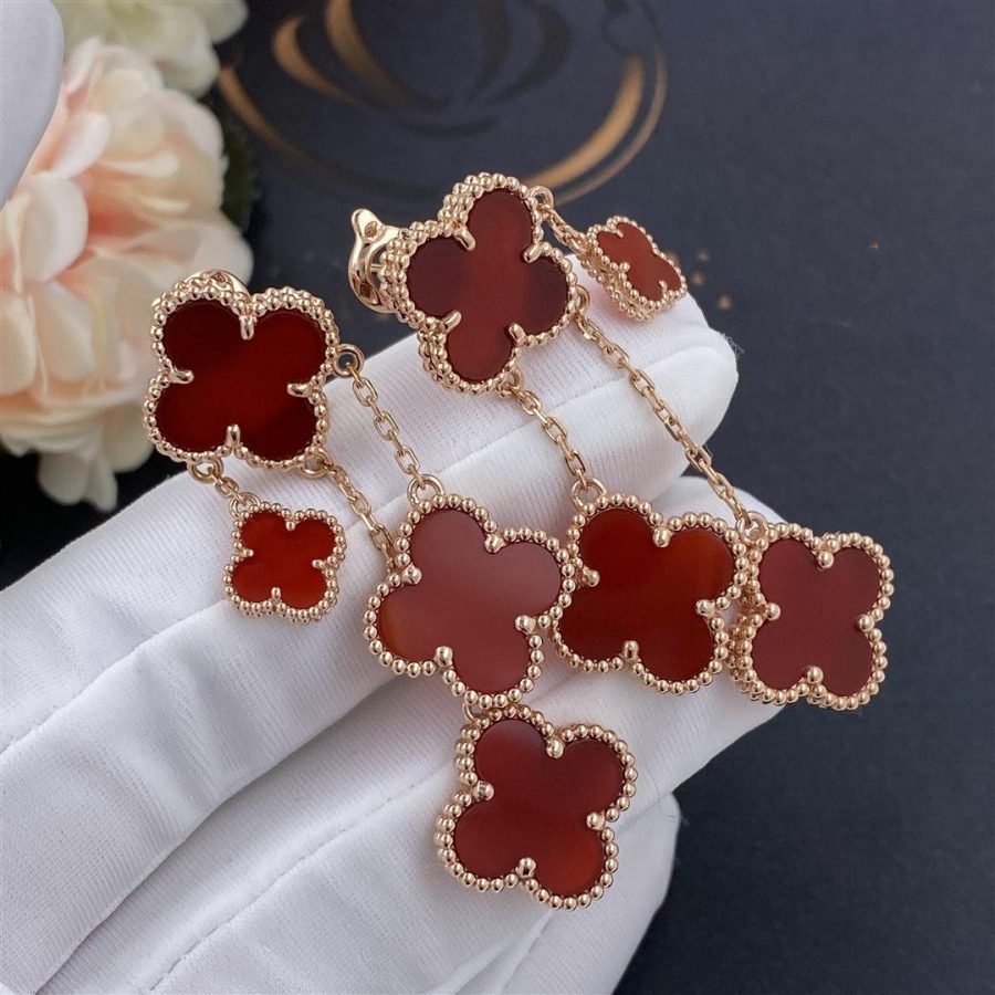 [Charm Aries Jewelry]CLOVER EARRINGS CARNELIAN 4 MOTIFS PINK GOLD
