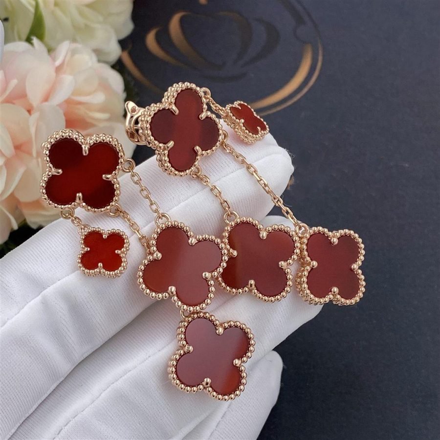 [Charm Aries Jewelry]CLOVER EARRINGS CARNELIAN 4 MOTIFS PINK GOLD