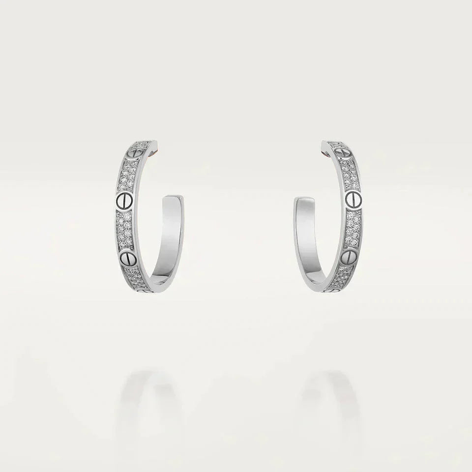 [Charm Aries Jewelry]LOVE DIAMOND SILVER HOOP EARRINGS