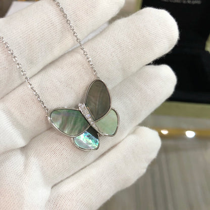 [Charm Aries Jewelry]LARGE BUTTERFLY SILVER PENDANT DIAMOND NECKLACE