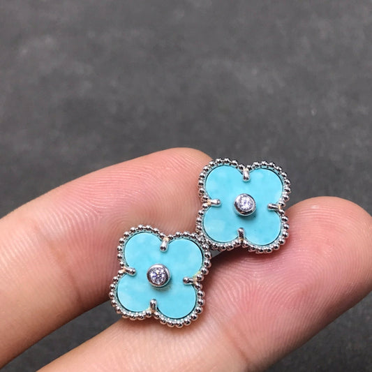 [Charm Aries Jewelry]CLOVER 1 DIAMOND BLUE SKY SILVER EARRINGS