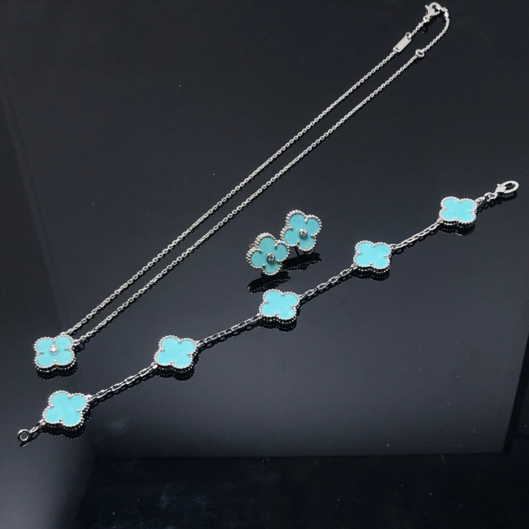 [Charm Aries Jewelry]CLOVER 1 DIAMOND BLUE SKY SILVER EARRINGS