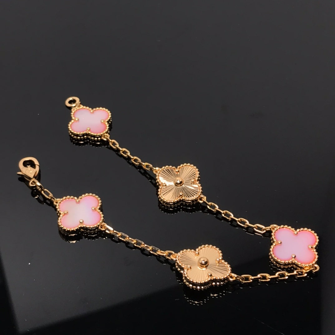 [Charm Aries Jewelry]CLOVER BRACELET 5 MOTIF PINK AND PINK GOLD