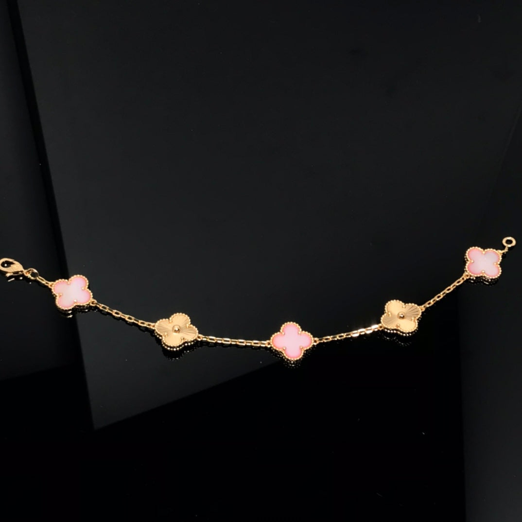 [Charm Aries Jewelry]CLOVER BRACELET 5 MOTIF PINK AND PINK GOLD