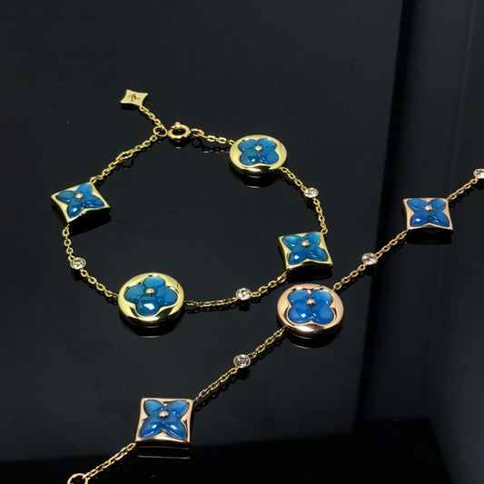 [Charm Aries Jewelry]STAR AND SUN 4 MOTIF BLUE BRACELET