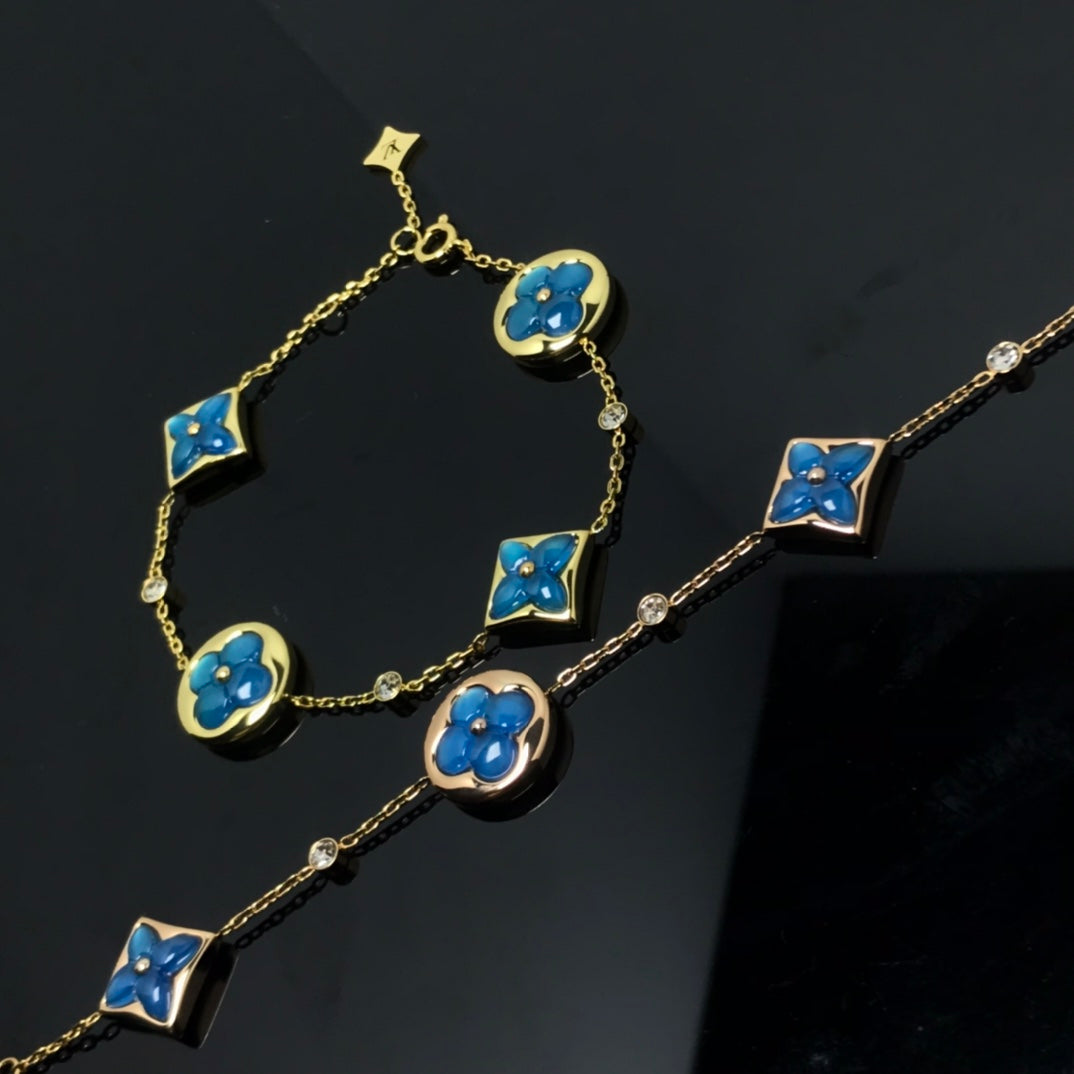 [Charm Aries Jewelry]STAR AND SUN 4 MOTIF BLUE BRACELET
