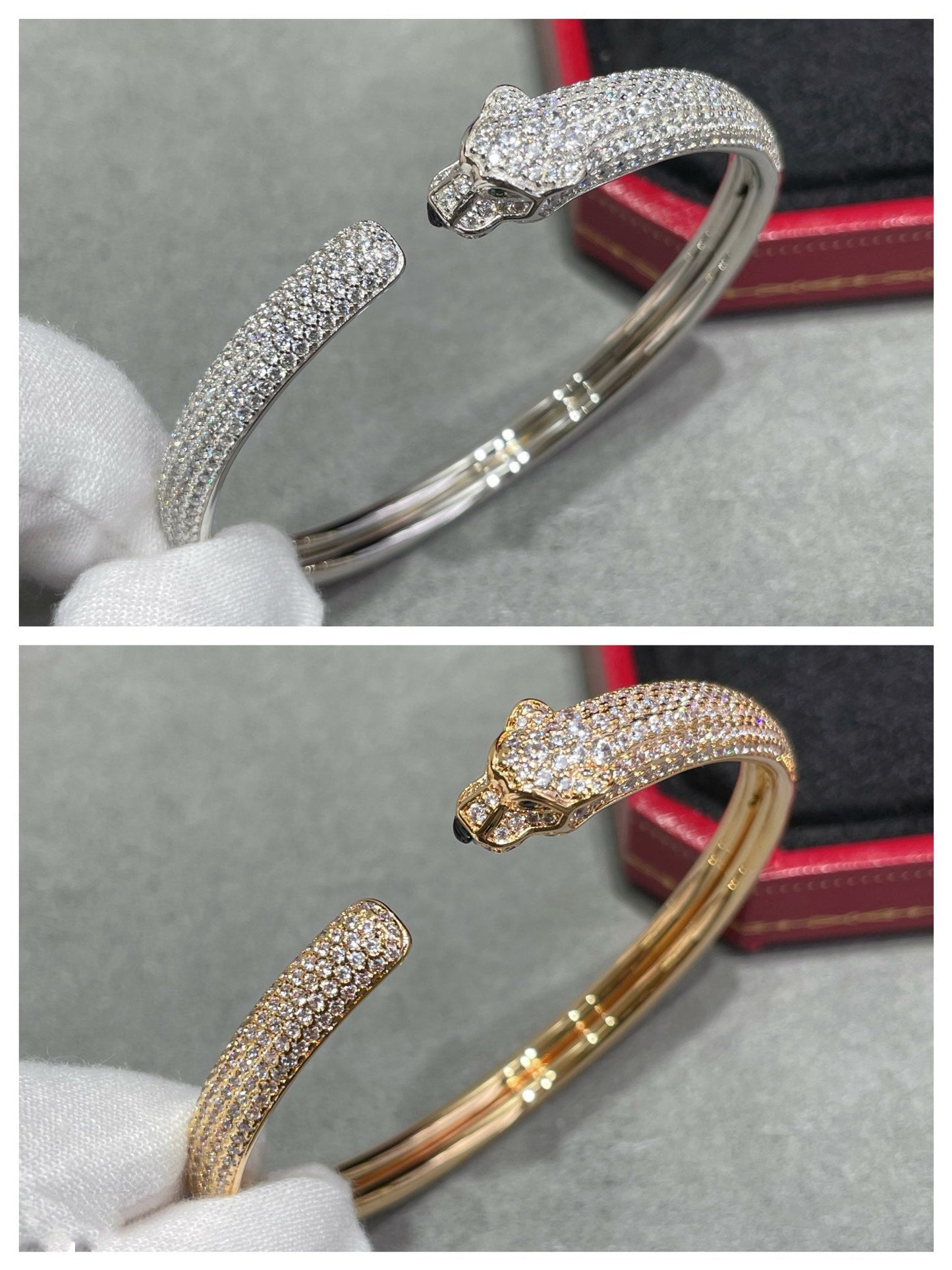 [Charm Aries Jewelry]PANTHERE FULL DIAMOND OPEN BRACELET