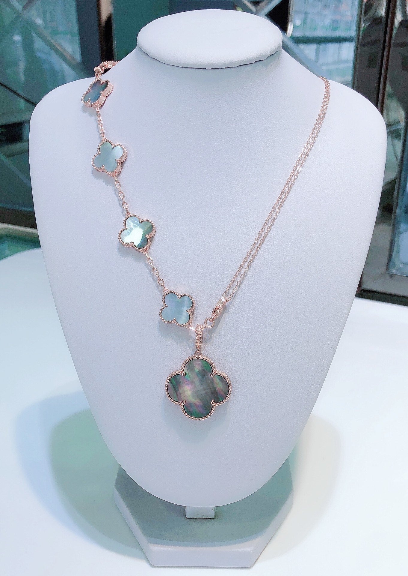 [Charm Aries Jewelry]COMBINED BRACELET 5 MOTIFS AND NECKLACE DARK MOP ROSE GOLD