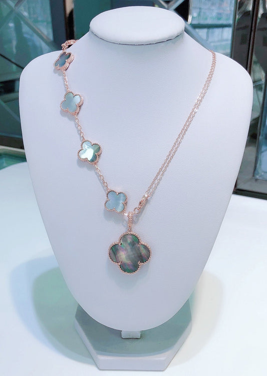 [Charm Aries Jewelry]COMBINED BRACELET 5 MOTIFS AND NECKLACE DARK MOP ROSE GOLD