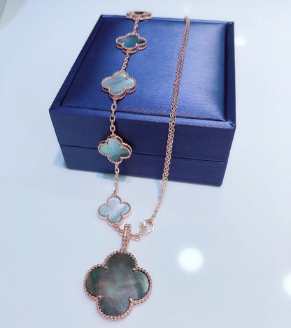 [Charm Aries Jewelry]COMBINED BRACELET 5 MOTIFS AND NECKLACE DARK MOP ROSE GOLD