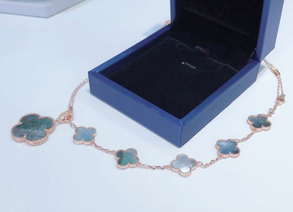 [Charm Aries Jewelry]COMBINED BRACELET 5 MOTIFS AND NECKLACE DARK MOP ROSE GOLD