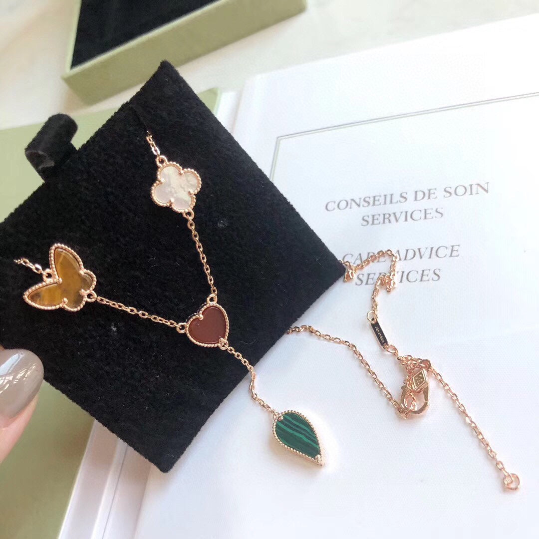 [Charm Aries Jewelry]LUCKY SPRING 4 MOTIFS ROSE GOLD NECKLACE