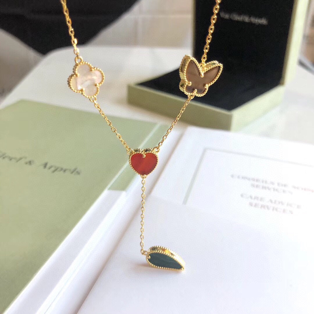 [Charm Aries Jewelry]LUCKY SPRING 4 MOTIFS ROSE GOLD NECKLACE