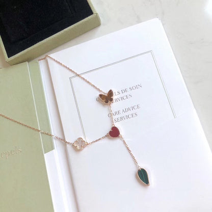 [Charm Aries Jewelry]LUCKY SPRING 4 MOTIFS ROSE GOLD NECKLACE