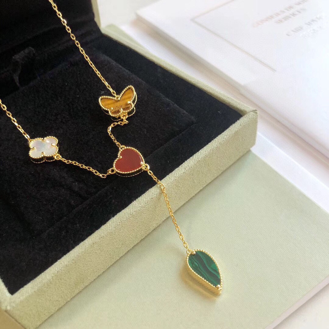 [Charm Aries Jewelry]LUCKY SPRING 4 MOTIFS ROSE GOLD NECKLACE