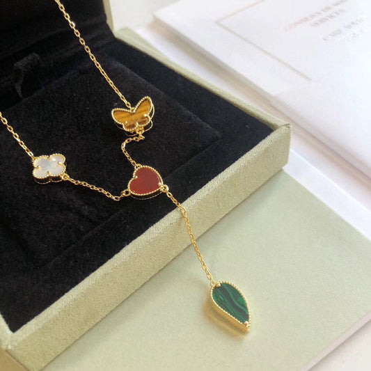 [Charm Aries Jewelry]LUCKY SPRING 4 MOTIFS ROSE GOLD NECKLACE