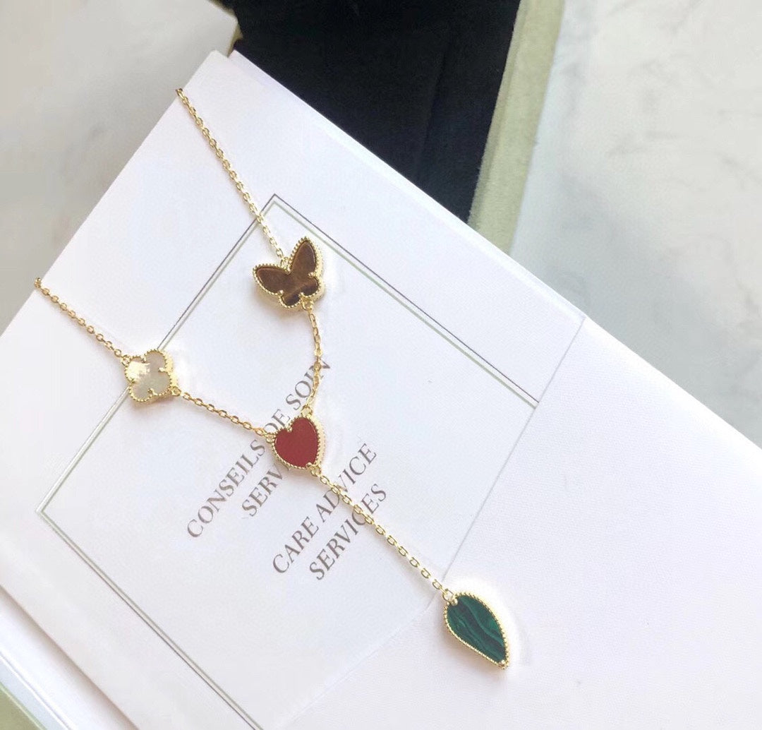 [Charm Aries Jewelry]LUCKY SPRING 4 MOTIFS ROSE GOLD NECKLACE