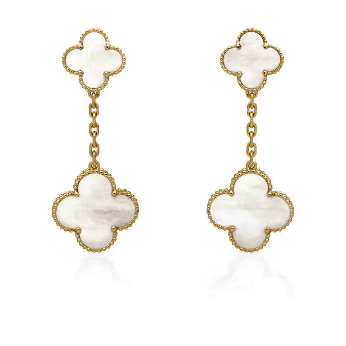 [Charm Aries Jewelry]CLOVER 2 MOTIF WHITE MOP EARRINGS