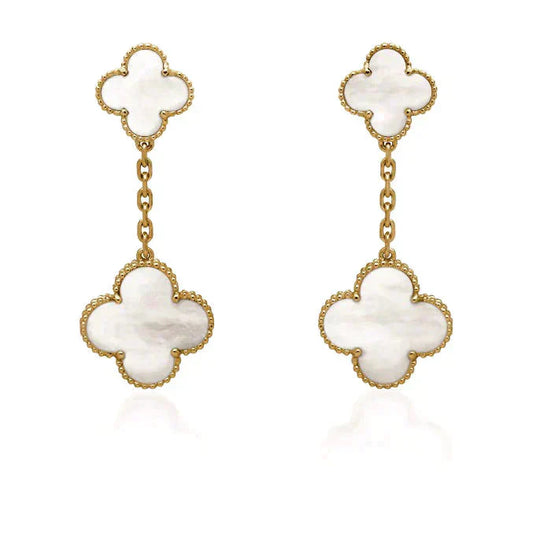 [Charm Aries Jewelry]CLOVER 2 MOTIF WHITE MOP EARRINGS