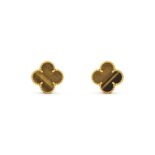 [Charm Aries Jewelry]CLOVER MEDIUM 1 MOTIFS TIGER EYE EARRINGS